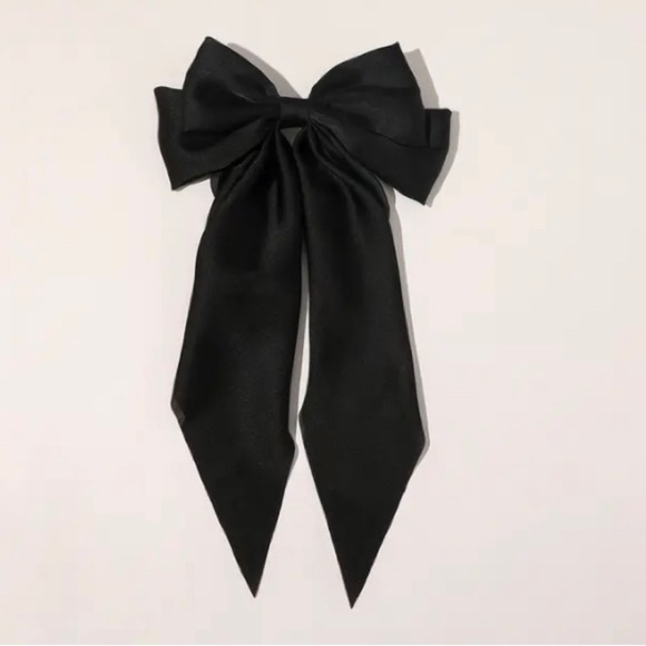 Big Hair Bow Satin Ribbon 🎀 Clip On Black Long Bow Goth Dark Punk - Picture 7 of 7